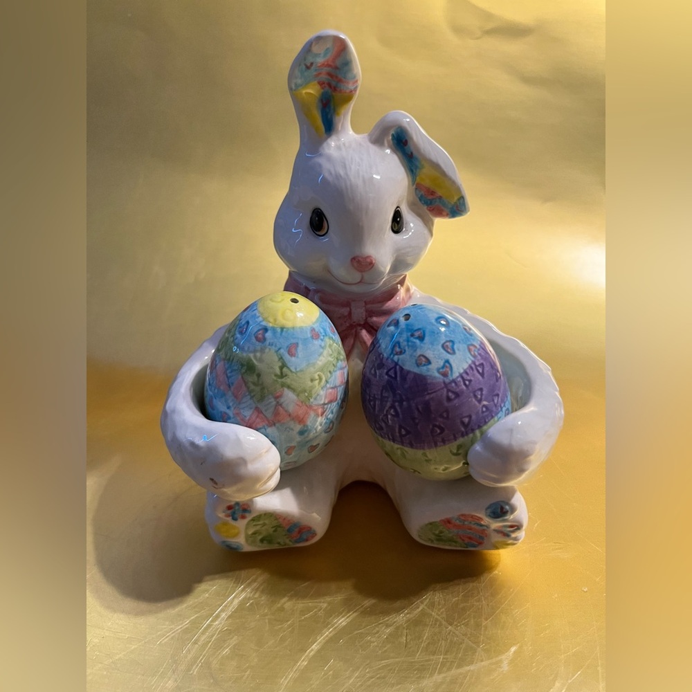 Colorful Ceramic Bunny with Eggs
